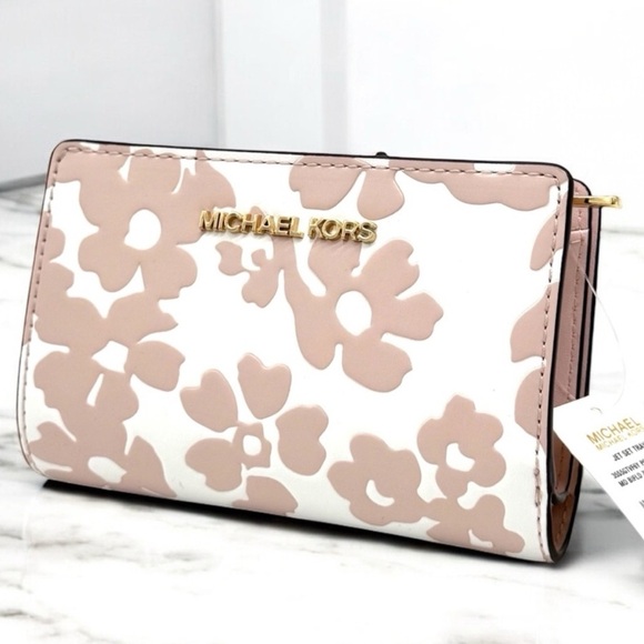 Michael Kors Medium Jet Set Travel Zip Chain Bifold Wallet Powder Blush Multi - Picture 1 of 9